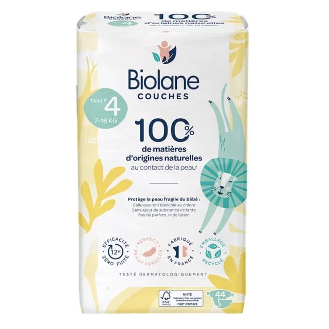 Biolane Couches Écologiques Taille 4 (7-18 kg) - 44 unités